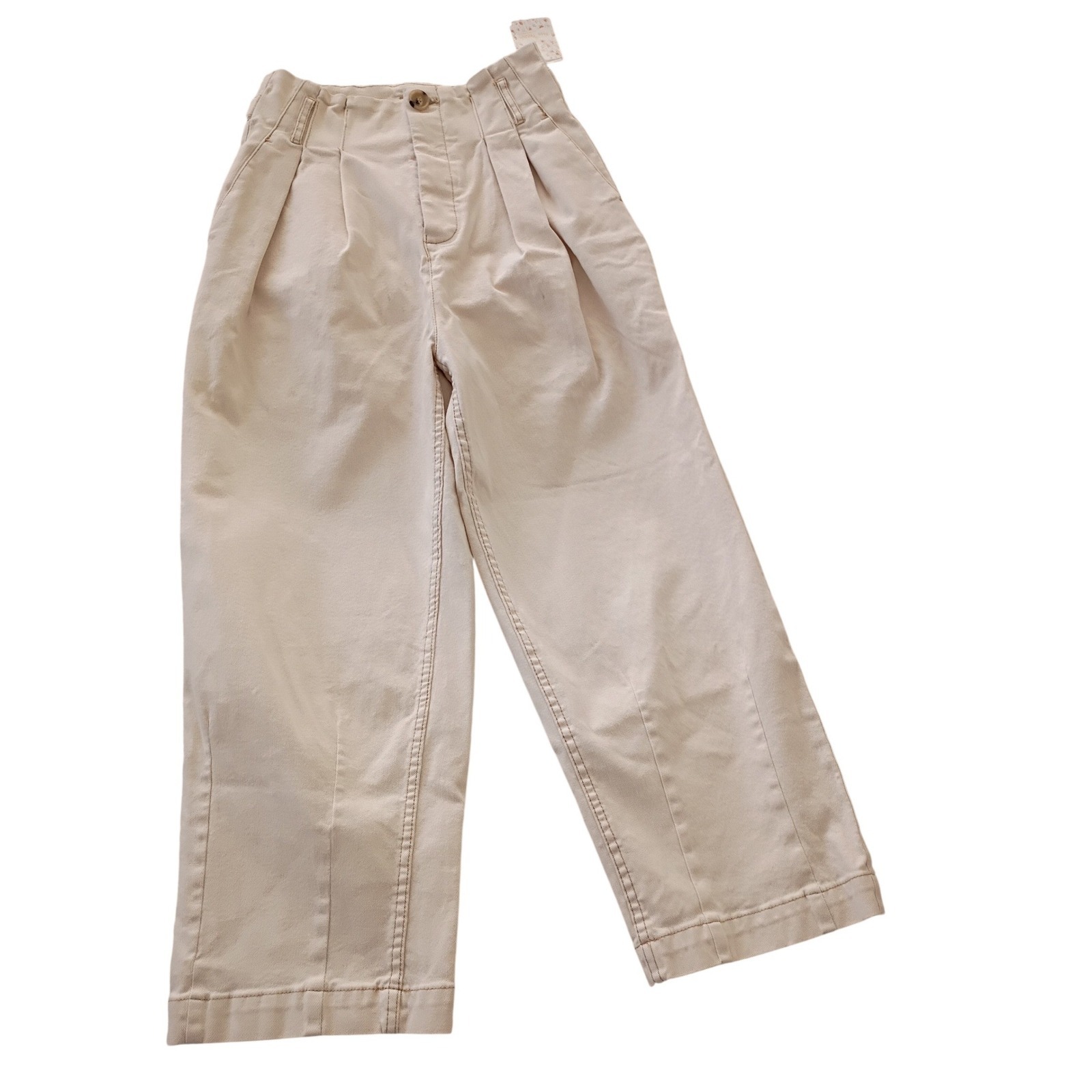 Free People Nwt Cream Pleated Wide Leg Cropped Trousers 27x24 Retro-Chic $138